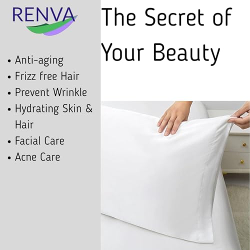 Renva Set of 2 Satin Silk Pillowcase for Hair and Skin Standard Size 18"X 28" with Soft Breathable Smooths Cooling Pillow Covers for Sleeping (2, White) - Image 5