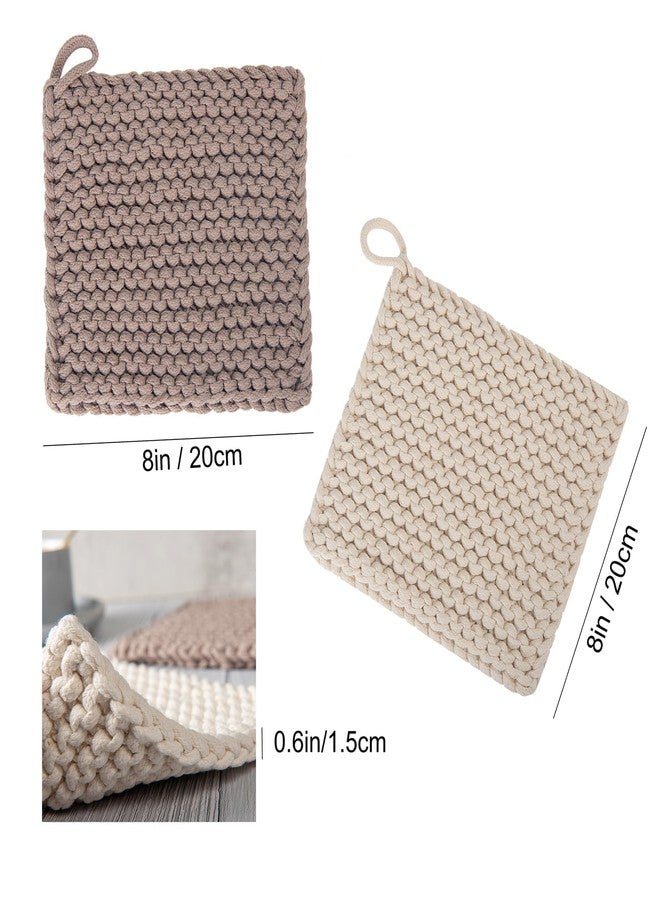 Eiyye Thick Crocheted Pot Holders, Handmade Hot Pads Crocheted Trivets for Kitchen hot Dishes(2-Pack), 8"x8" (White and Taupe) - Image 3