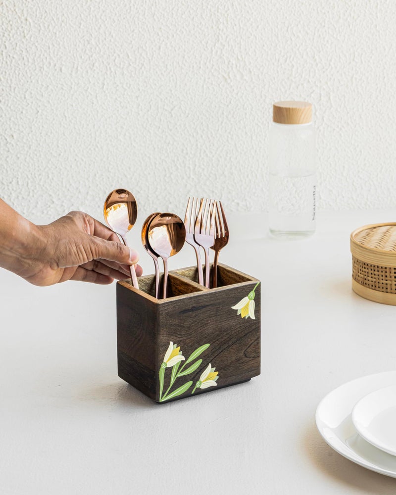 Aurum Crafts Handpainted Wooden Cutlery Stand - Image 1