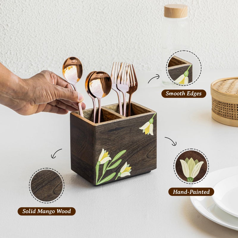 Aurum Crafts Handpainted Wooden Cutlery Stand - Image 3