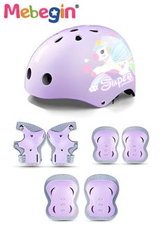MEBEGIN 7PCS Adjustable Helmet and Pads Set, Sports Protective Gear Set with Elbow Knee and Wrist Pads, Bike Helmet with Adorable Pattern, Suitable for Multi-Sports  Like Cycling, Skateboard, Scooter, Roller Skating, Ideal Gift for Kids  - Image 1
