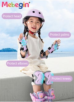 MEBEGIN 7PCS Adjustable Helmet and Pads Set, Sports Protective Gear Set with Elbow Knee and Wrist Pads, Bike Helmet with Adorable Pattern, Suitable for Multi-Sports  Like Cycling, Skateboard, Scooter, Roller Skating, Ideal Gift for Kids  - Image 2