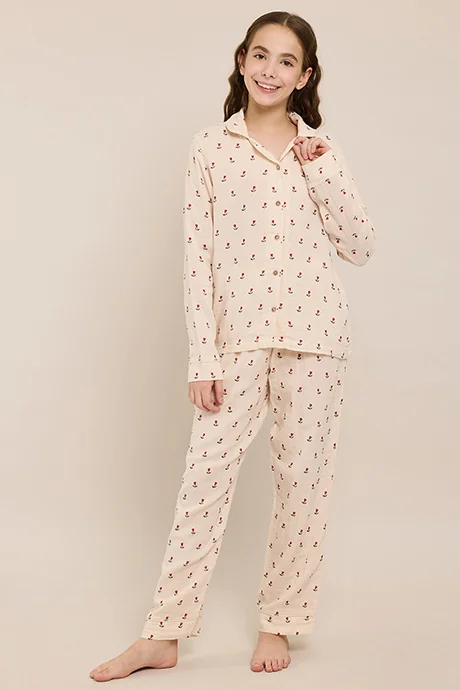أر أند بي Printed Lapel Collar Pyjama Set