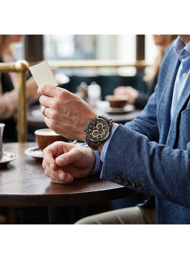 Ben Sherman Brighton Black Dial Brown Genuine Leather Strap Chronograph Watch for Men, 43.5mm - Image 5