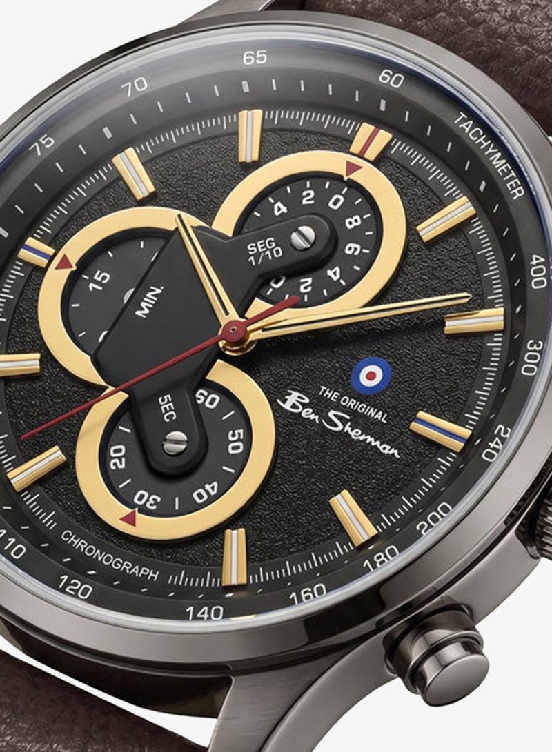 Ben Sherman Brighton Black Dial Brown Genuine Leather Strap Chronograph Watch for Men, 43.5mm - Image 2