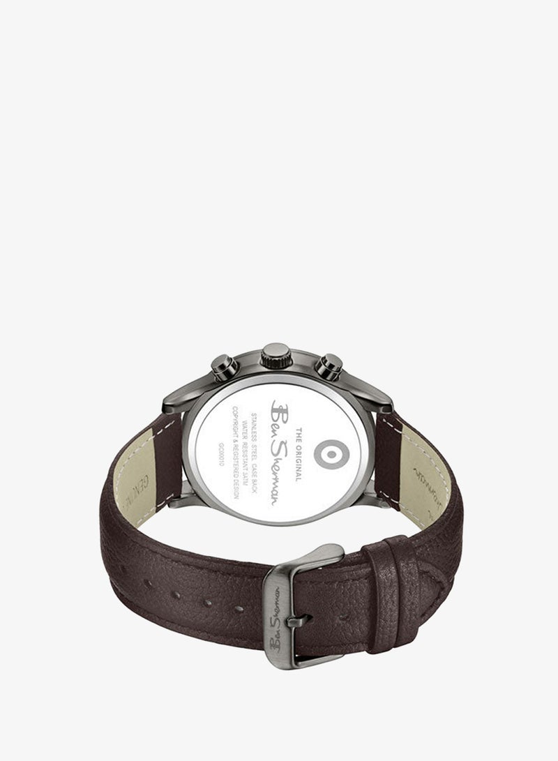 Ben Sherman Brighton Black Dial Brown Genuine Leather Strap Chronograph Watch for Men, 43.5mm - Image 3