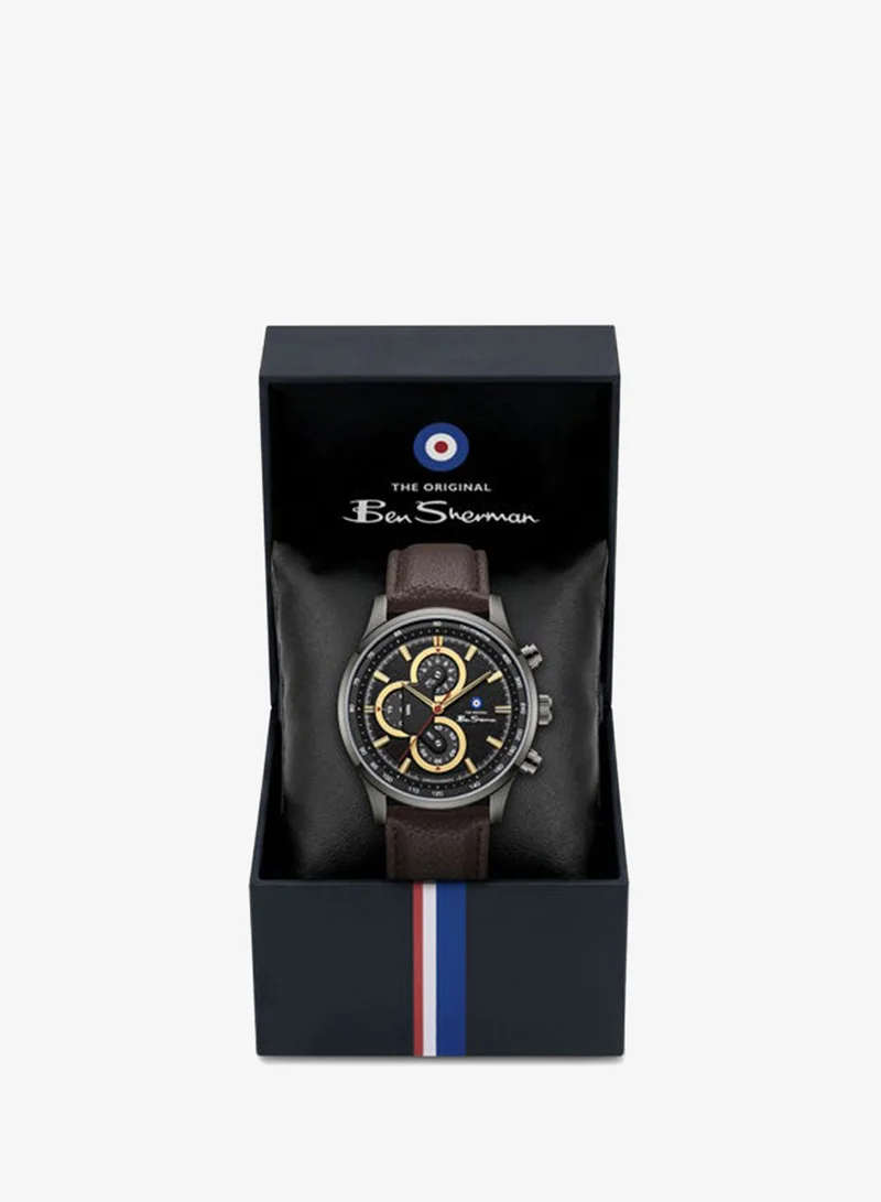 Ben Sherman Black Brighton Black Dial Brown Genuine Leather Strap Chronograph Watch for Men, 43.5mm for Men | Best Price UAE
