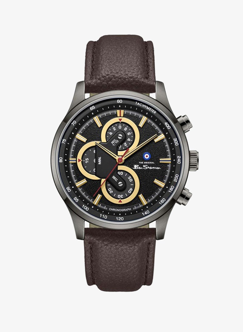 Ben Sherman Brighton Black Dial Brown Genuine Leather Strap Chronograph Watch for Men, 43.5mm - Image 1
