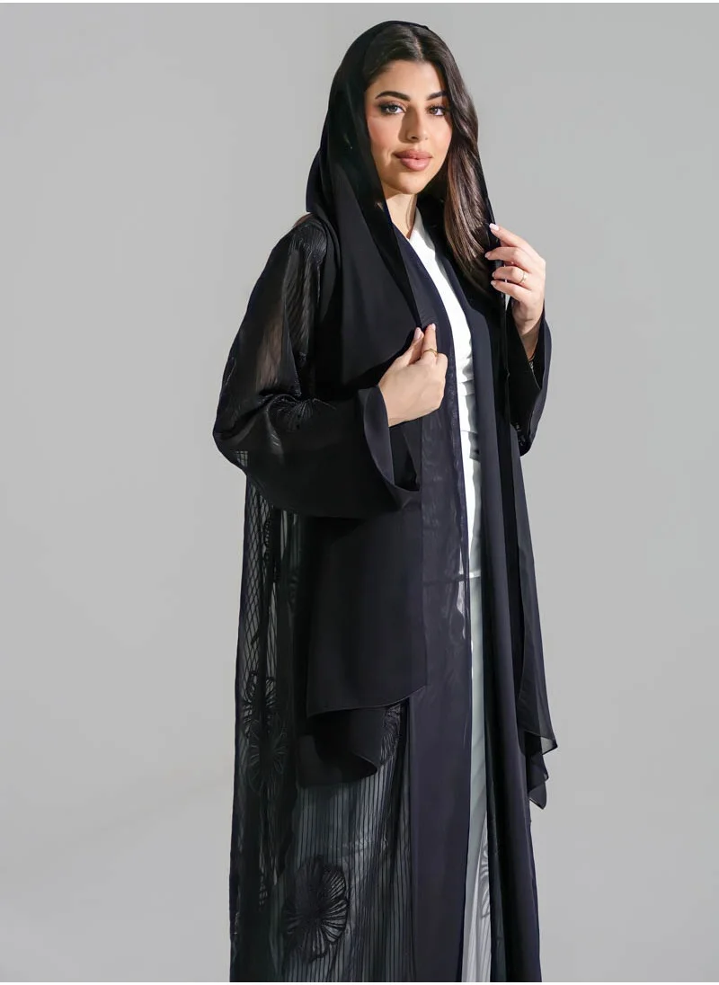 آرا Black Abaya with Embroidery and Stonework