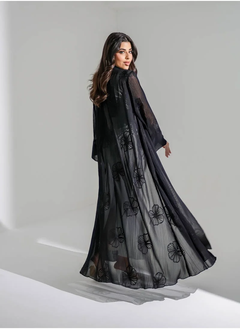 Aara Black Abaya with Embroidery and Stonework