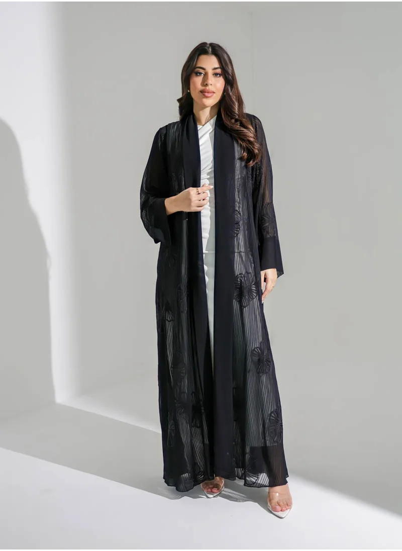آرا Black Abaya with Embroidery and Stonework