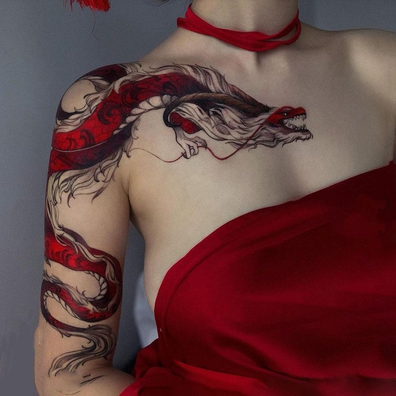 JIANG Large Temporary Tattoos Women Temporary Neck Tattoos Temporary Realistic Flower Chest Tattoo for Adults (Temporary Tattoos Sticker 27) - Image 1