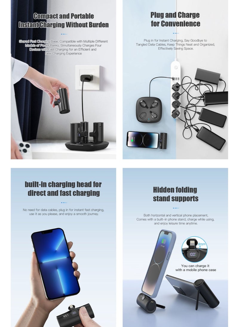 WST 4-Pack Portable Powerbank, 2 USB-C & 2 Lightning, 5000 mAh [4 PCS] Fast Charging Power Bank for Android & iOS, Shared Charging Station Dock with 4 Powerbanks Set for Home, Cafe, Office, Hotel, Restaurant, etc. (Color: Black) - Image 5