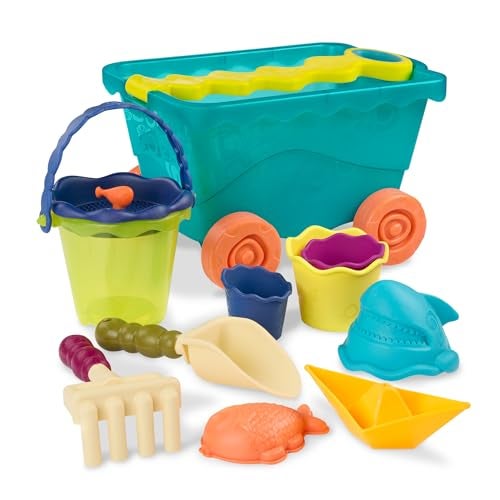 B. toys – Travel Beach Wavy – Wagon – Water Play & Sand Toy – with 11 Funky Sand Toys – 18+ Months - Image 1