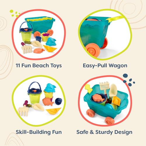 B. toys – Travel Beach Wavy – Wagon – Water Play & Sand Toy – with 11 Funky Sand Toys – 18+ Months - Image 2