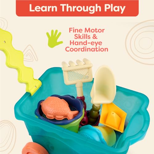 B. toys – Travel Beach Wavy – Wagon – Water Play & Sand Toy – with 11 Funky Sand Toys – 18+ Months - Image 4