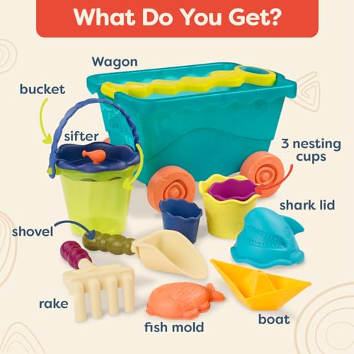 B. toys – Travel Beach Wavy – Wagon – Water Play & Sand Toy – with 11 Funky Sand Toys – 18+ Months - Image 3