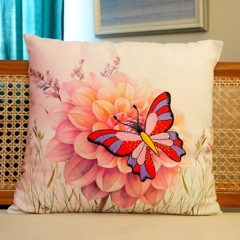 picknMAKE Butterfly Bliss DIY Craft Cushion/Pillow Cover with Beginners for Set Kit Embroidery Hand Cover Cushion DIY 2 of Pack |16 "X16|Digitally Printed Embroidery Patterns|All Materials Included - Image 5