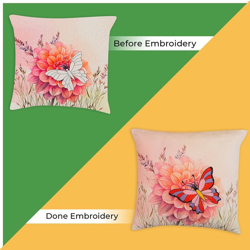 picknMAKE Butterfly Bliss DIY Craft Cushion/Pillow Cover with Beginners for Set Kit Embroidery Hand Cover Cushion DIY 2 of Pack |16 "X16|Digitally Printed Embroidery Patterns|All Materials Included - Image 4