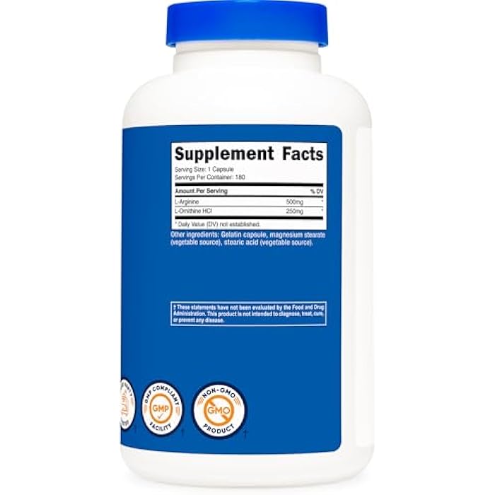 Nutricost L-Arginine L-Ornithine 750mg; 180 Capsules - Image 5