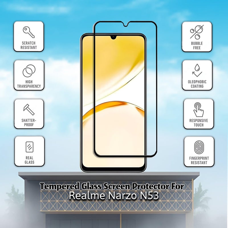 SPCORE Tempered Glass Screen Protector for Realme Narzo N53 and Realme Narzo C53 and Realme C51 Edge to Edge Full Screen Coverage with Easy Installation Kit - Image 2