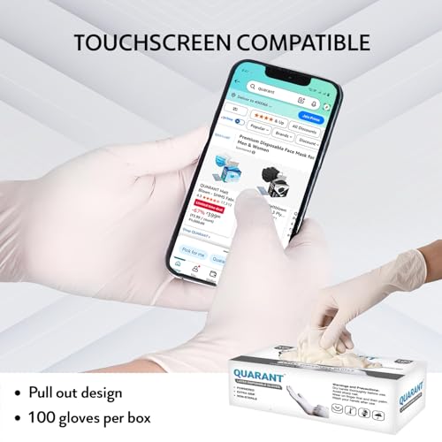 QUARANT Latex Disposable Examination Hand Gloves (Medium, White, Pack of 100) 5 grams, Powdered, Extra Grip & Non-Sterile for Multipurpose Use - Image 4