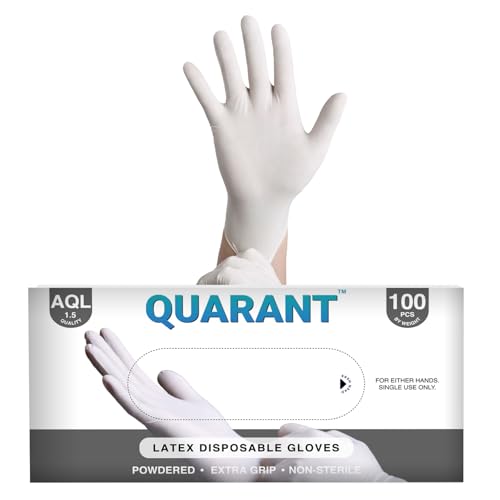 QUARANT Latex Disposable Examination Hand Gloves (Medium, White, Pack of 100) 5 grams, Powdered, Extra Grip & Non-Sterile for Multipurpose Use - Image 1