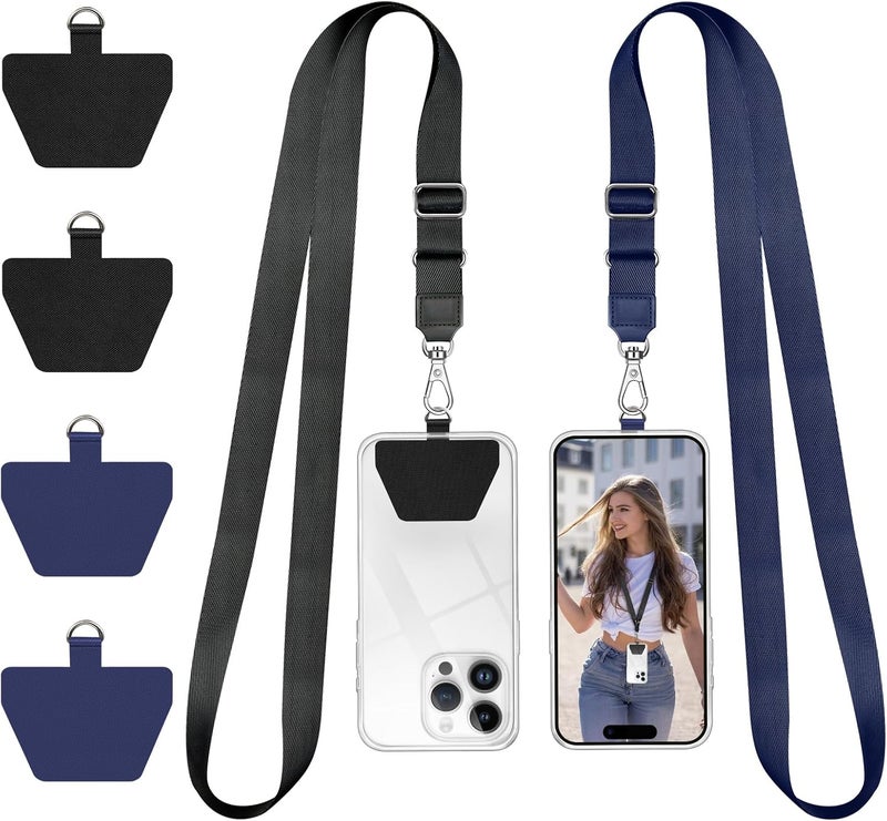 Doormoon Phone Lanyard Tether, Universal Neck Strap with Patch for Phone Case Wallet ID Badge Holder Phone Lanyard Crossbody for Most Smartphones, 2 Pack, Black Blue - Image 1