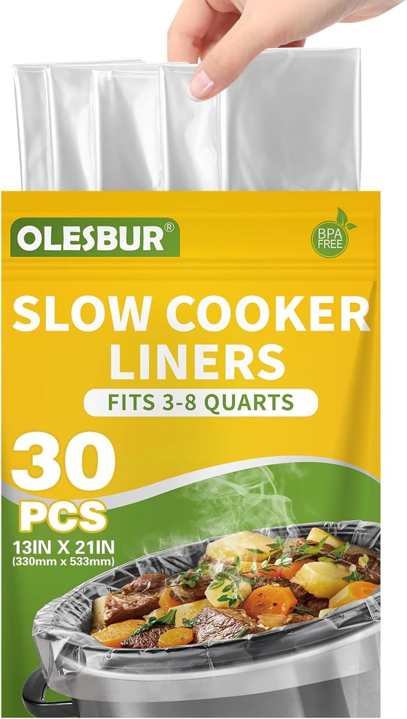 أكياس طهي بطيء من OLESBUR، 30 قطعة، مقاس 13 × 21 بوصة، تناسب 3-8 كوارت، أكياس قدر قابلة للاستخدام مرة واحدة متوافقة مع Crockpot، حجم بيضاوي كبير، أكياس طهي خالية من BPA، ملحقات مطبخ، طهي بسهولة - Image 1