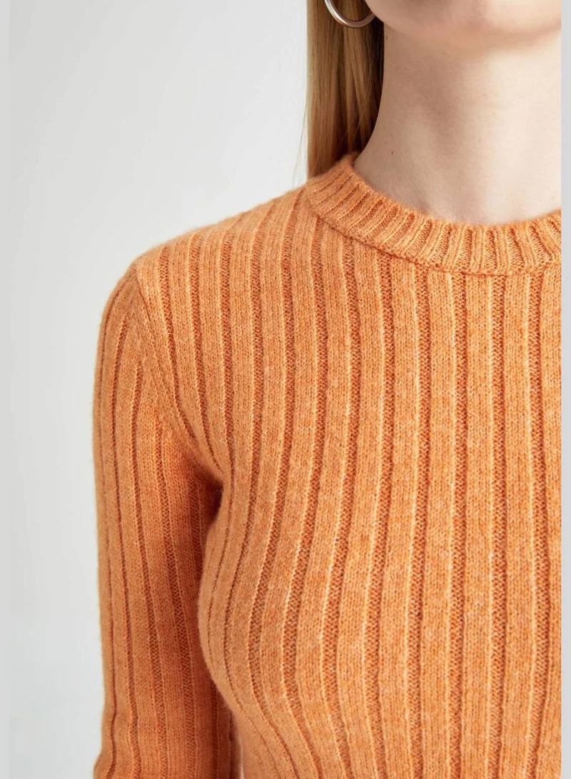 ديفاكتو Woman Fitted Crew Neck Long Sleeve Tricot Pullover