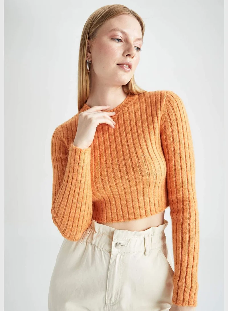 ديفاكتو Woman Fitted Crew Neck Long Sleeve Tricot Pullover