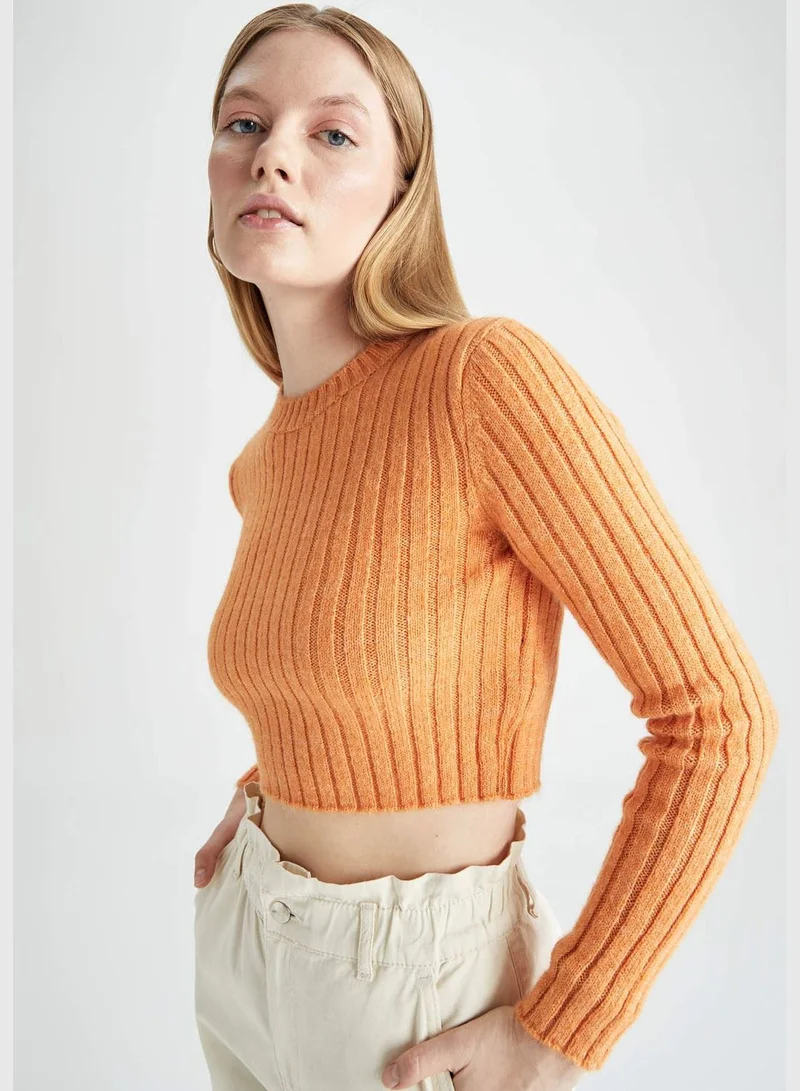 ديفاكتو Woman Fitted Crew Neck Long Sleeve Tricot Pullover