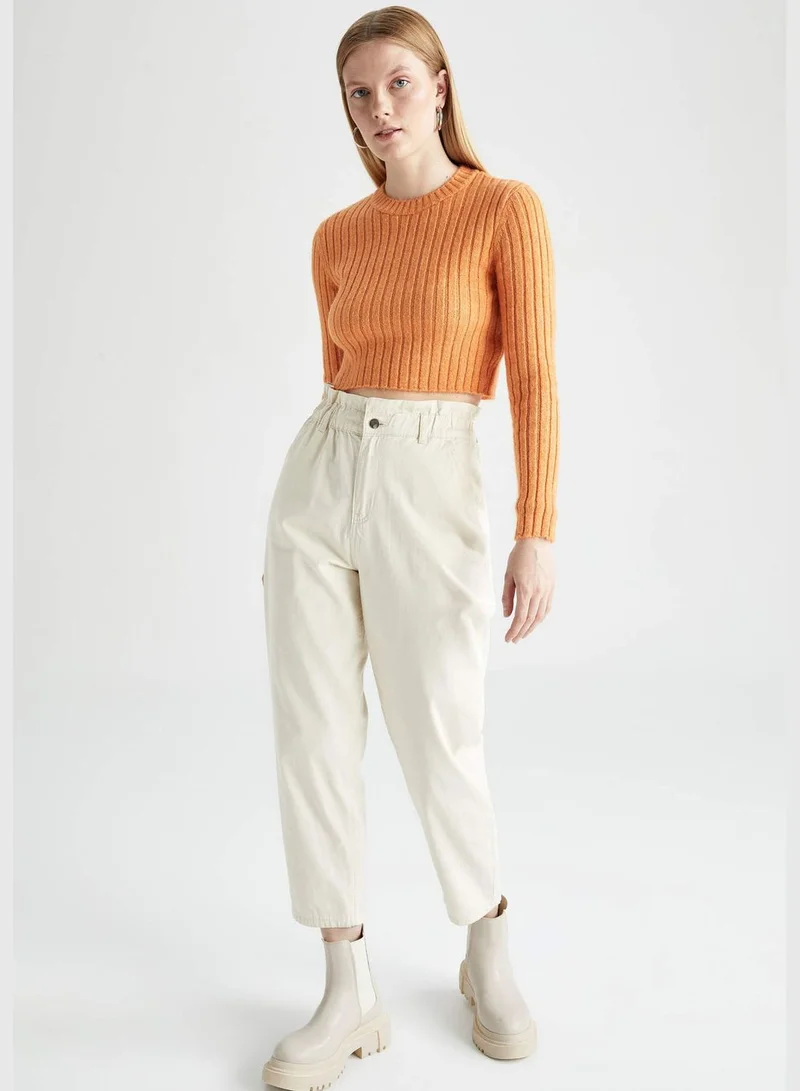 ديفاكتو Woman Fitted Crew Neck Long Sleeve Tricot Pullover