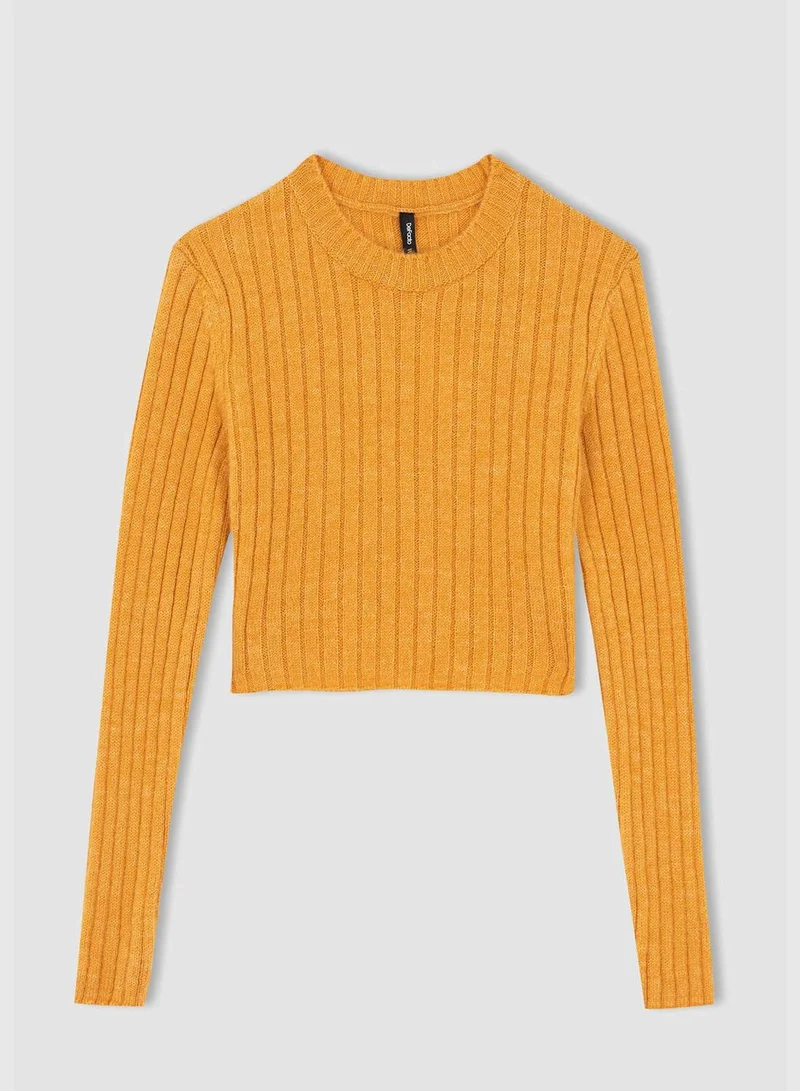 ديفاكتو Woman Fitted Crew Neck Long Sleeve Tricot Pullover