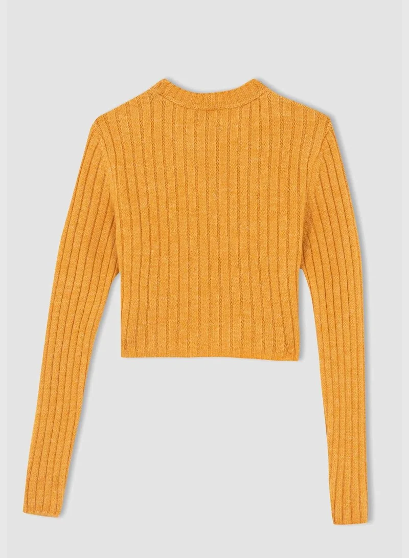ديفاكتو Woman Fitted Crew Neck Long Sleeve Tricot Pullover