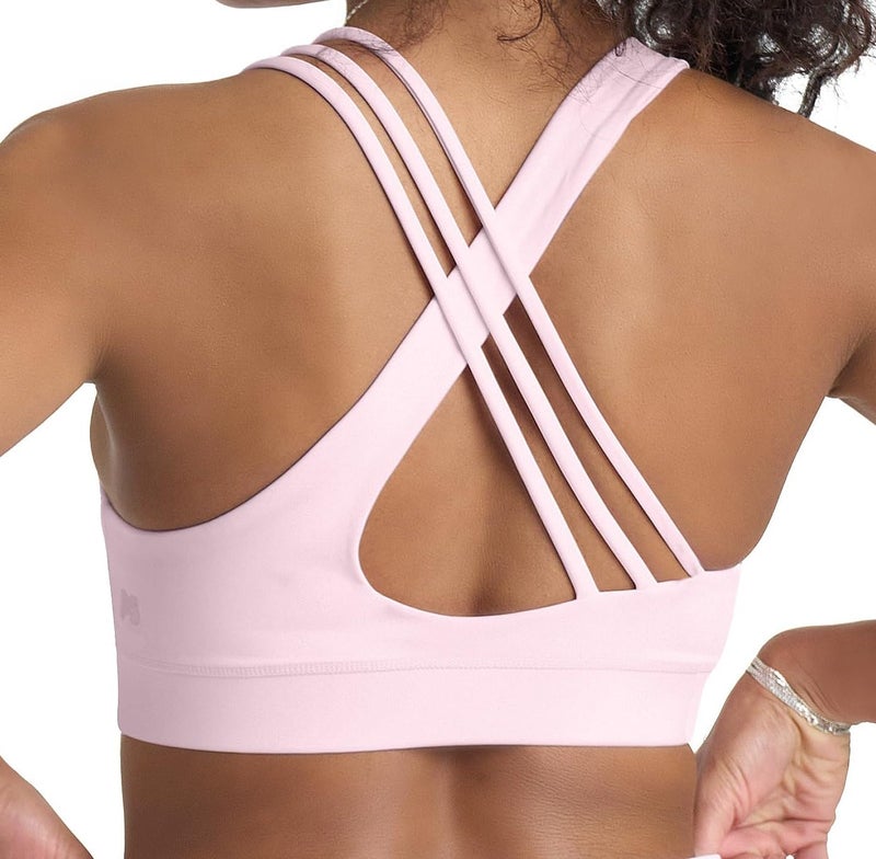 POPSUGAR Sports Bra for Women, Criss-Cross Back Padded Strappy Yoga Bra Workout Tops with Medium Support and Removable Cups Blossom, Medium - Image 1