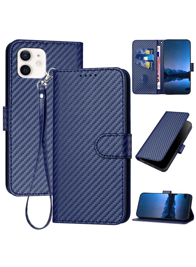 Zaboon Case For iPhone 12 mini YX0070 Carbon Fiber Buckle Leather Phone Case with Lanyard - Image 1