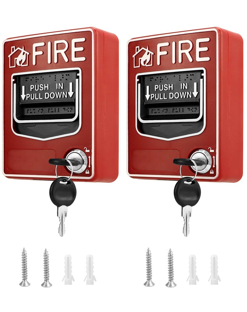 QWORK Dual Action Fire Alarm Call Point 928VDC 2Pack Wired Manual Pull Station with Key Reset for Labs Warehouses Workshops - Image 2