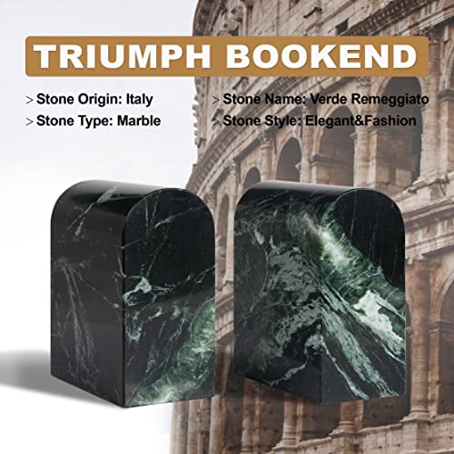 Koville Italian Natural Marble Bookends for Shelves, 13LBS Ultra Non-Slip Book Ends, Heavy Duty Marble Book Holders Organizer, Bookshelf Apartment Decor for Movies/CDs/Video Games(Verde Remeggiato) - Image 2