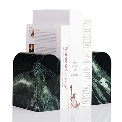 Koville Italian Natural Marble Bookends for Shelves, 13LBS Ultra Non-Slip Book Ends, Heavy Duty Marble Book Holders Organizer, Bookshelf Apartment Decor for Movies/CDs/Video Games(Verde Remeggiato) - Image 1