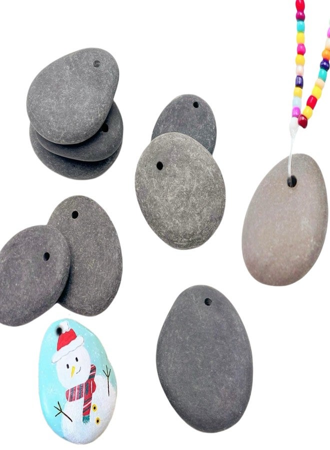 Lifetop 10PCS Drilled Small Flat River Rocks for Painting, 1.5"-2.0" Craft Rocks for Painting, Plain Pebbles Art, River Rock Pendants,DIY Rocks - Image 1