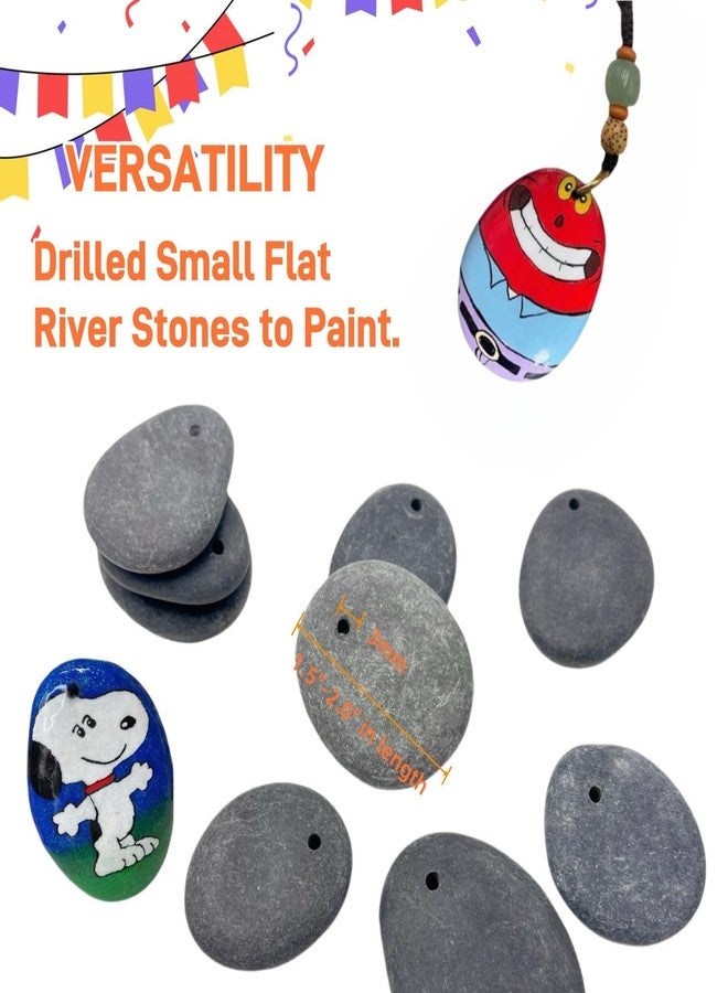 Lifetop 10PCS Drilled Small Flat River Rocks for Painting, 1.5"-2.0" Craft Rocks for Painting, Plain Pebbles Art, River Rock Pendants,DIY Rocks - Image 3