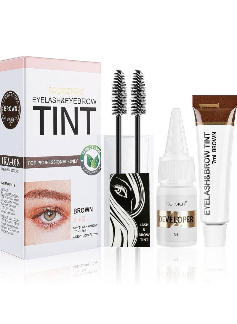إيكونساين 2-In-1 Eyelash  Eyebrow Kit, Professional Lash  Brow Coloring Kit, Lasting for 4-6 Weeks DIY Hair Color for Home Salon Use 7ml Light Brown/Orange - Image 1