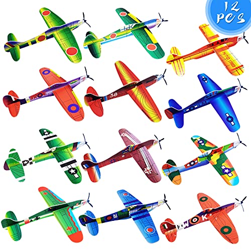 Visen 8" Airplane Toy,12 Different Designs Planes Toys For Boys,Foam Glider Planes Toys,Birthday Favors Lightweight Paper Airplanes,Individually Packed Outdoor Flying Toys,Party Favors For kids 8-12(12 PCS) - Image 1