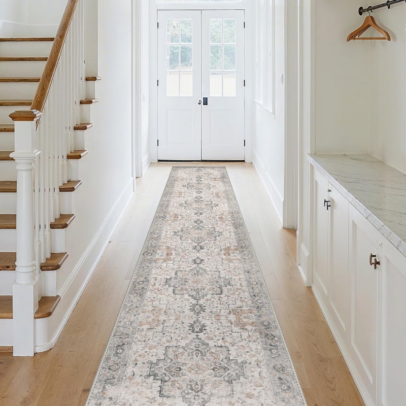 GENIMO Runner Rug 2x12, Non Slip Vintage Hallway Runner Rugs, Low Pile Lightweight Machine Washable Mat for Hallway, Entryway, Bedroom, Kitchen and Corridor,Light Taupe Brown - Image 2