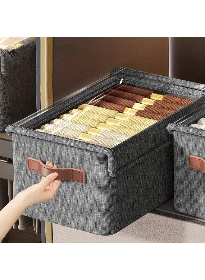 Stackable storage boxes with clear lids, collapsible Oxford cloth cube organizer baskets, garment containers for towels, blankets, and books, light gray - size XL - Image 1