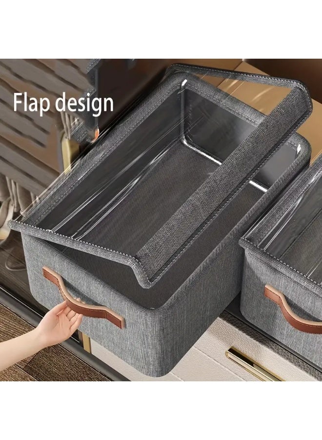 Stackable storage boxes with clear lids, collapsible Oxford cloth cube organizer baskets, garment containers for towels, blankets, and books, light gray - size XL - Image 3