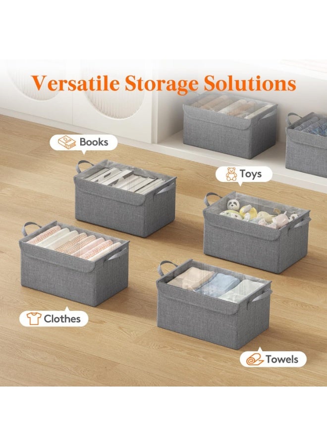Stackable storage boxes with clear lids, collapsible Oxford cloth cube organizer baskets, garment containers for towels, blankets, and books, light gray - size XL - Image 4
