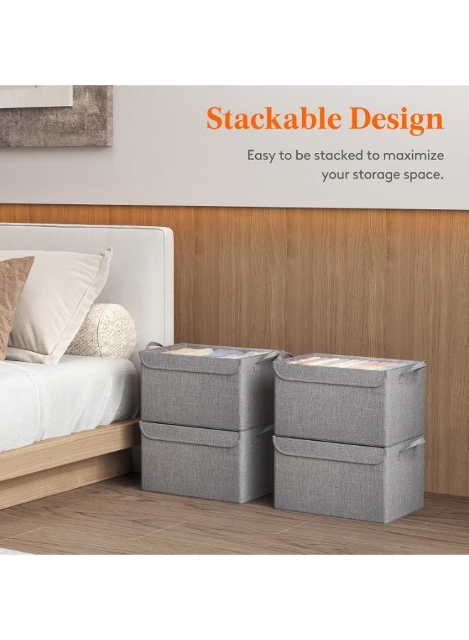 Stackable storage boxes with clear lids, collapsible Oxford cloth cube organizer baskets, garment containers for towels, blankets, and books, light gray - size XL - Image 5