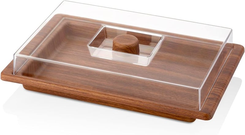 Evelin Rectangle Bread & Cake Serving Box Storage Container with Lid, Cupcake Serving Platter Tray with Lid, Dessert Stand Acrylic Cheese Cloche Dome with Wooden Base for Home Kitchen - Image 2